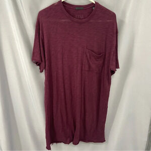 ATM Burgundy Short Sleeve Oversized Burnout T-Shirt Dress Size Small Raw Hems